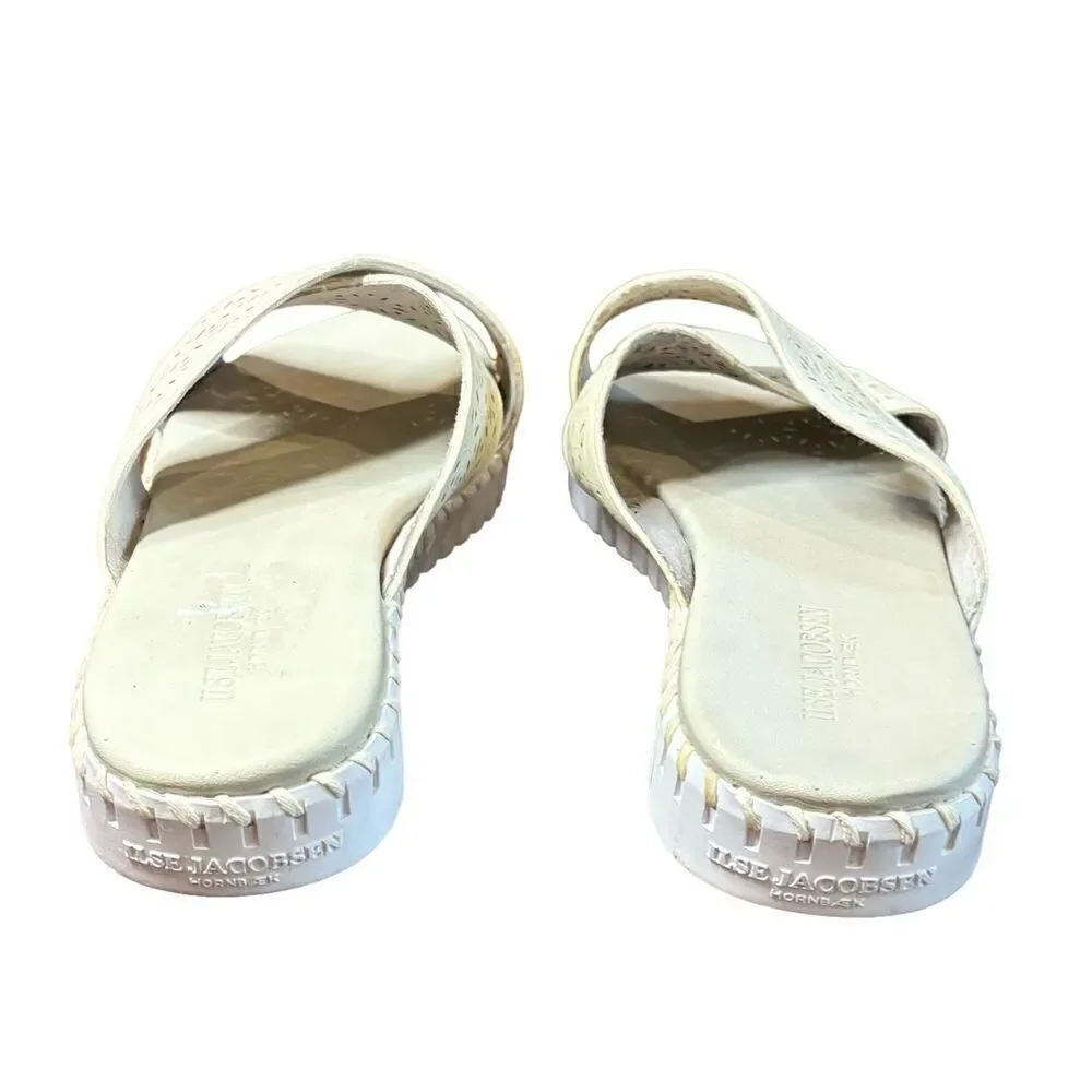 Ilse Jacobsen Tulip Criss Cross Flat Comfort Sandals in Off White Size 41/11